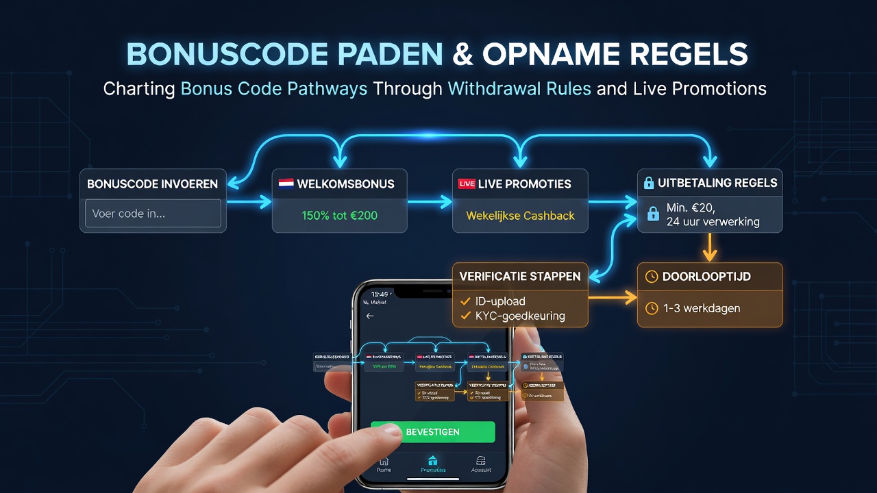 Mobiele interface met live promoties en bonuscode invoer op Nederlandse goksites