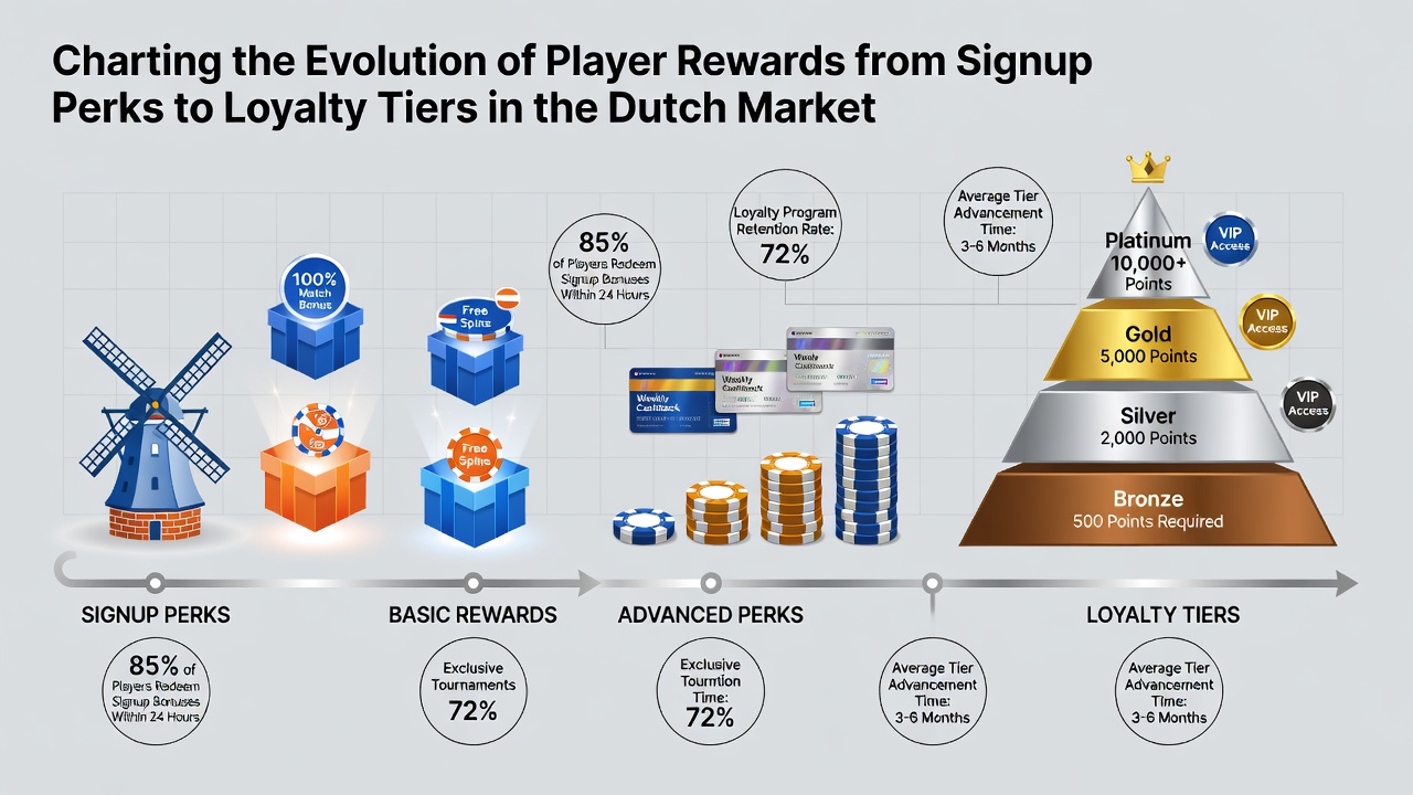 Illustratie van loyaliteitstiers en beloningsniveaus voor spelers in Nederlandse online casino's