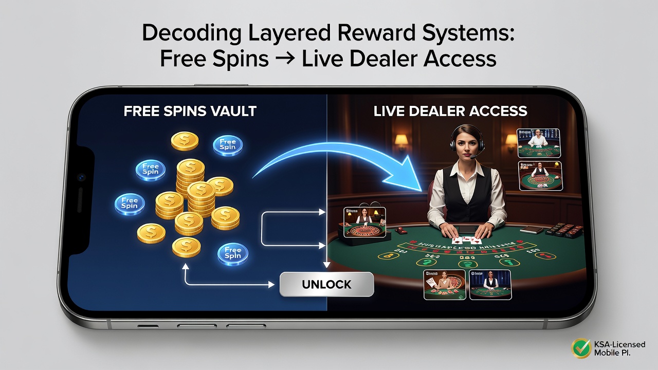 Weergave van mobiele interface met live dealer toegang na accumulatie van free spins