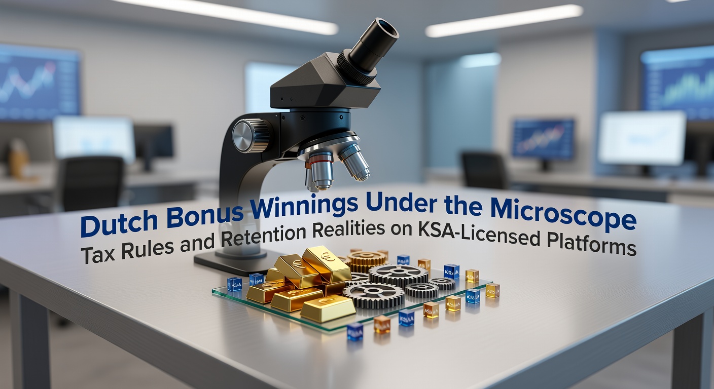 Grafiek met belastingafdrachten en KSA-logo's op een achtergrond van Nederlandse casino-platforms, illustrerend winstretention en regels