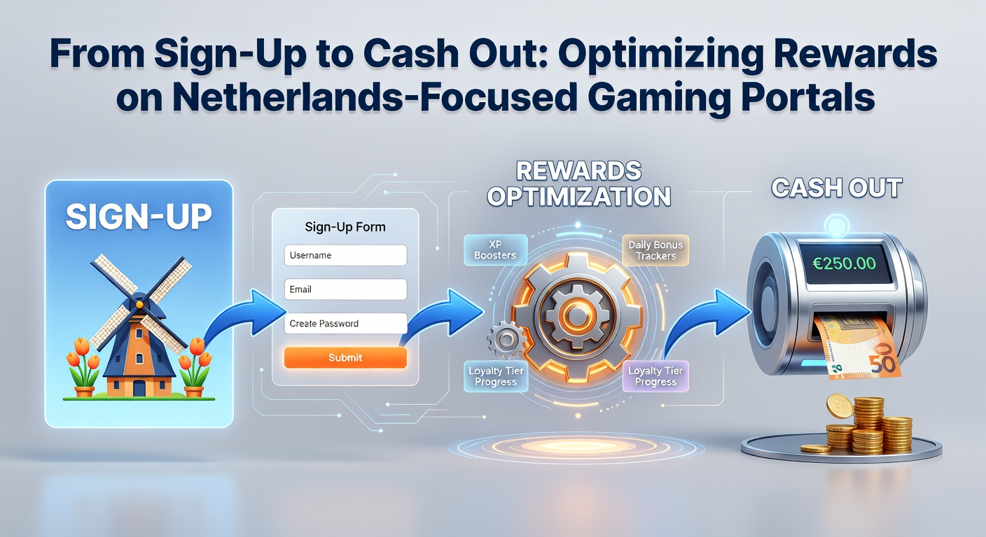 Spelers navigeren door het aanmeldproces op een Nederlands gamingportaal, met focus op beloningsoptimalisatie van registratie tot cash-out