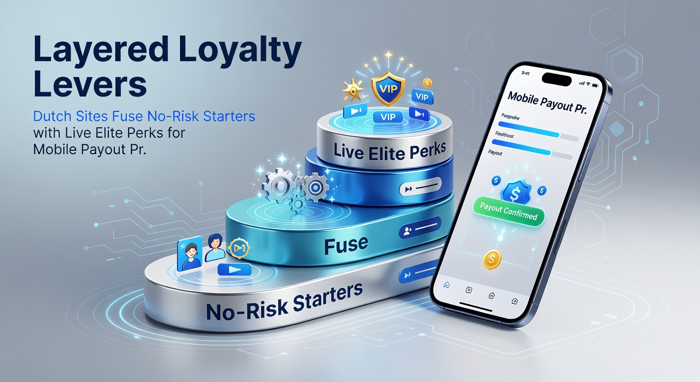 Mobiel scherm van een Nederlandse goksite met layered loyalty dashboard, tonen starters bonussen, VIP live perks en een snelle uitbetalingsknop
